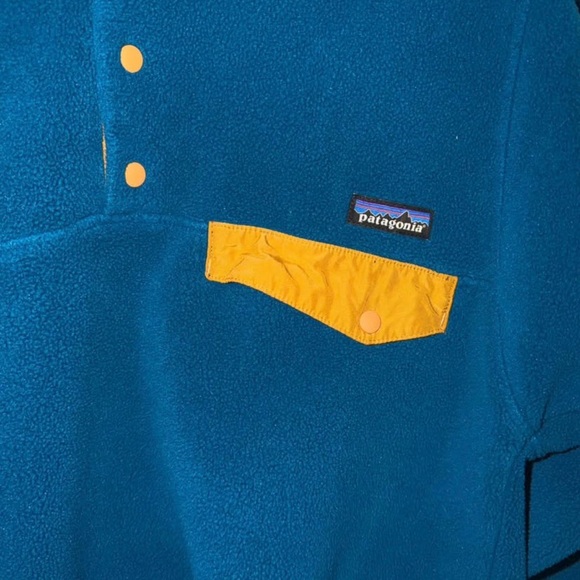 Patagonia Synchilla Snap T Fleece Blue Gold Pullover Men's XS Gorpcore - Picture 2 of 9